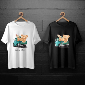 طرح لایه باز خرس تدی با وانت سبز برای چاپ روی انواع تیشرت